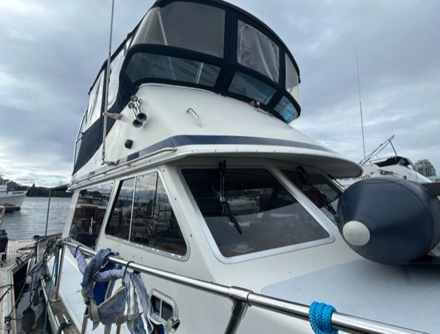 Detailed yacht exterior at a Greater Victoria marina